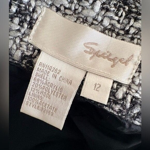 Spiegel Silver Metallic Black Houndstooth Pencil Skirt Size 12 - Picture 5 of 16